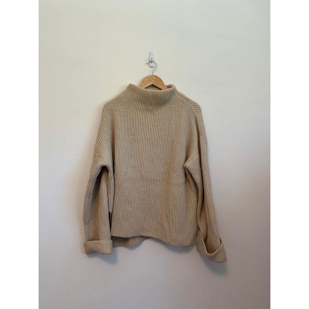 Bluivy Beige Oatmeal Ribbed Mock Neck Oversized Sweater | Size S/M